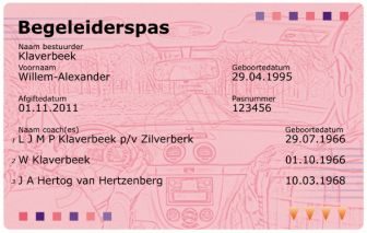 Voorbeeld van een begeleiderspas voor begeleid rijden